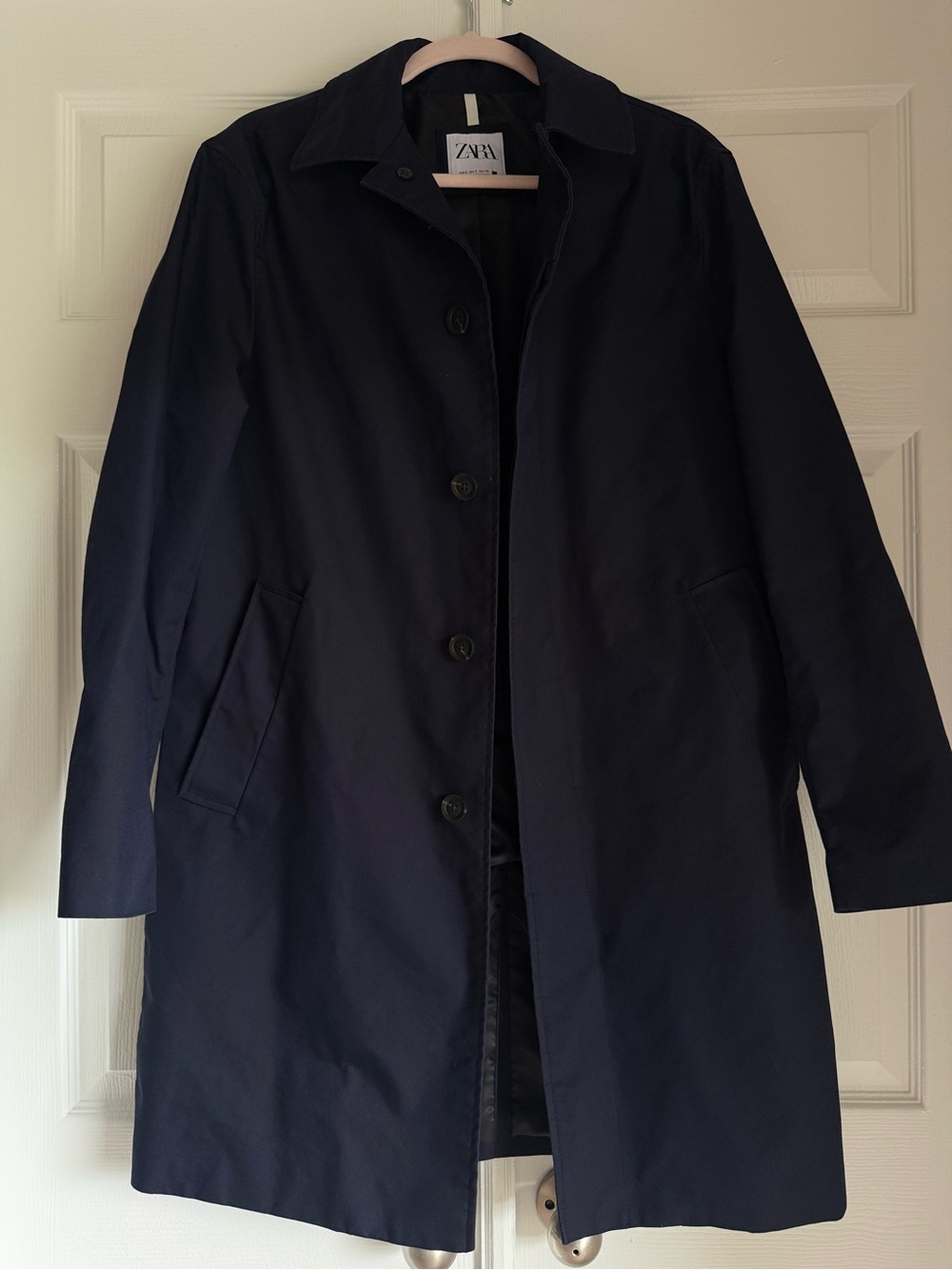 Zara Navy Single-Breasted Trench Coat with Classic Collar